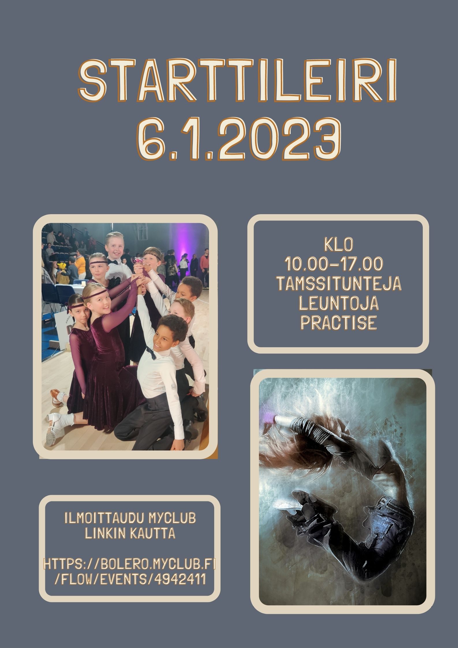 Kevään 2023 aloitusleiri Mainos kevätkauden 2023 aloittavasta starttileiristä loppiaisena 6.tammikuuta.